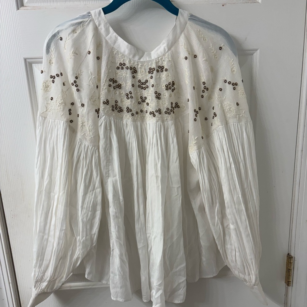 FREE PEOPLE NWT SZ S OVERSIZED TOP BLOUSE SEQUINS IVORY COLOR WOMENS